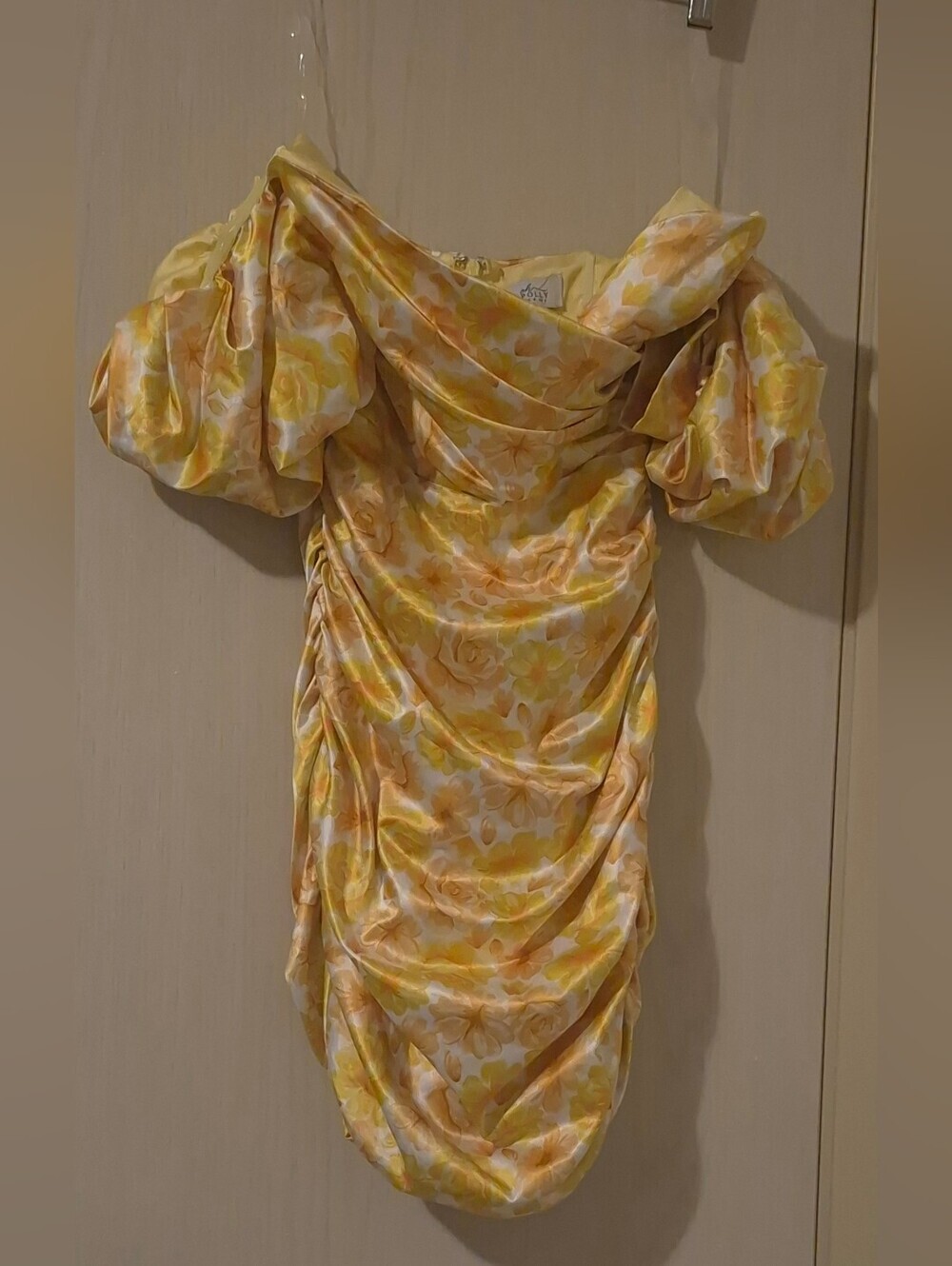 Oh Polly Yellow Floral Ruched Off-Shoulder Mini Dress | US 4 / UK 8 / EU 36